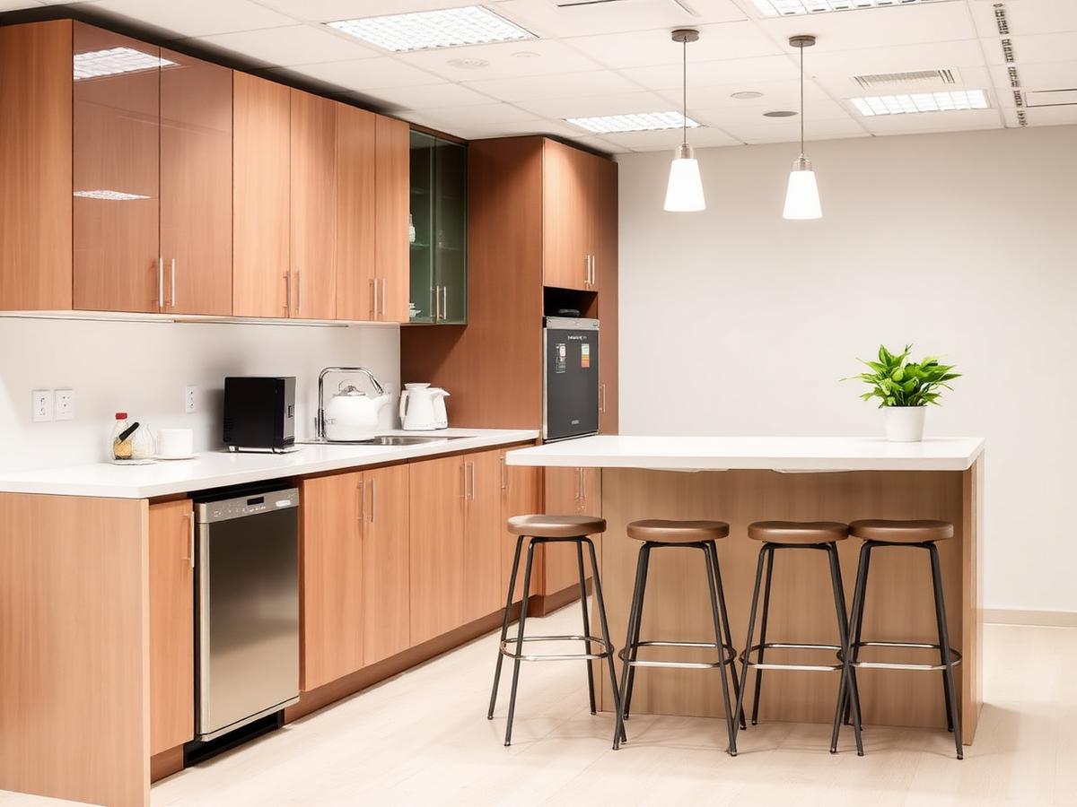 Shared office kitchen with counter seating